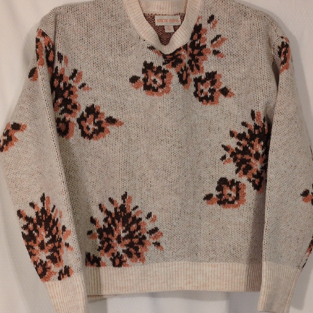 Knox Rose Crew Neck with Pastel Flower Sweater Boxy Oversized SzXS Cottagecore